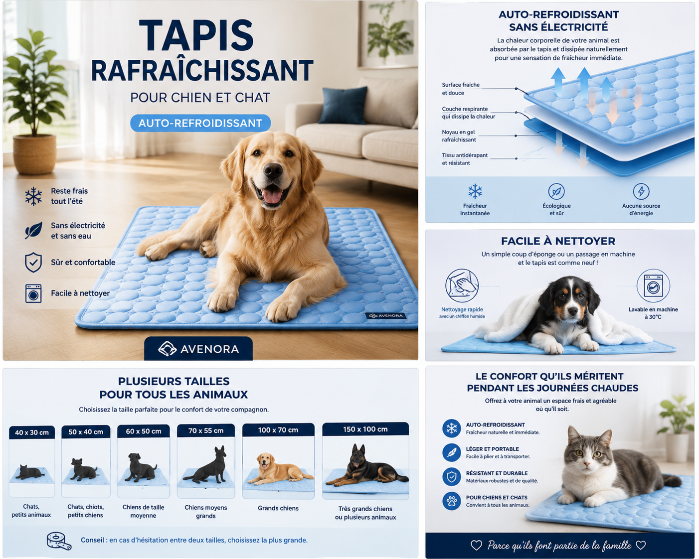 Tapis Rafraîchissant pour Chien et Chat Auto-refroidissant / AVENORA