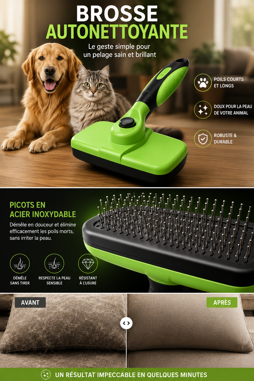 Brosse autonettoyante pour animaux