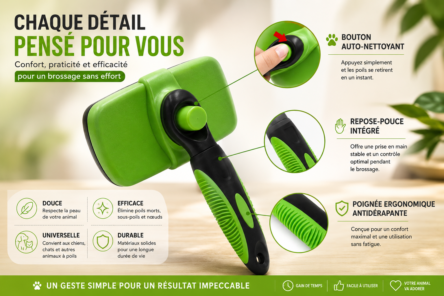 Brosse autonettoyante pour animaux