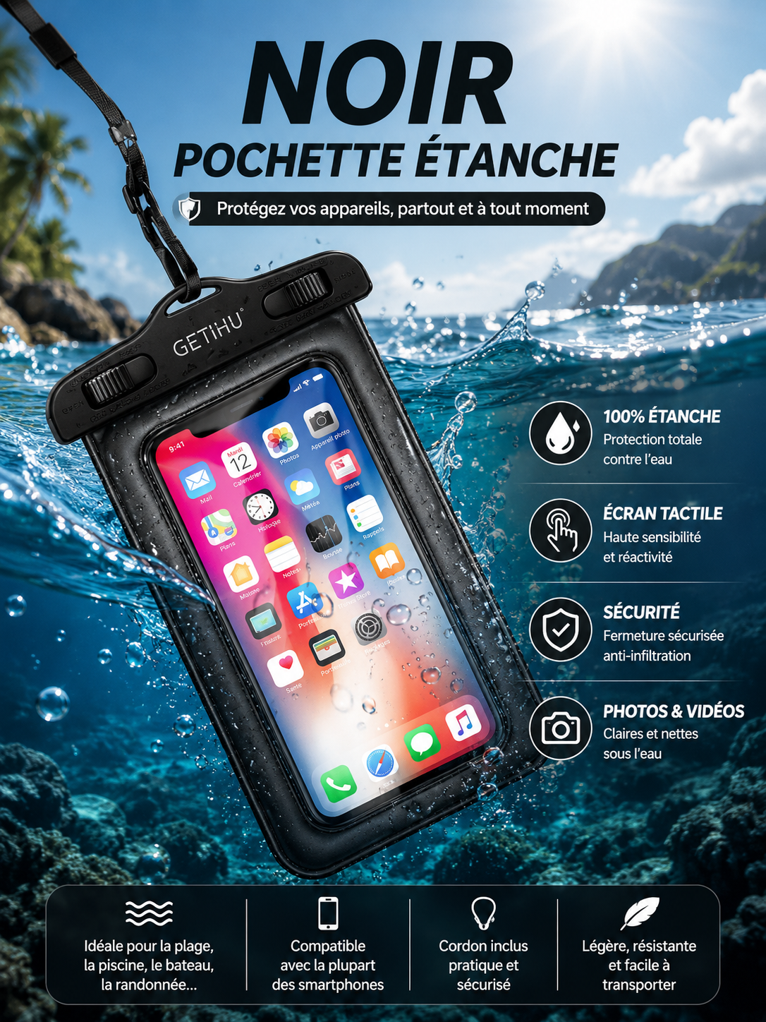 Étui étanche universel pour téléphone portable