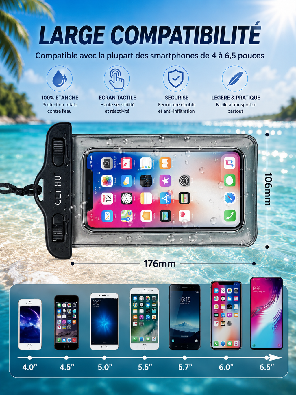 Étui étanche universel pour téléphone portable