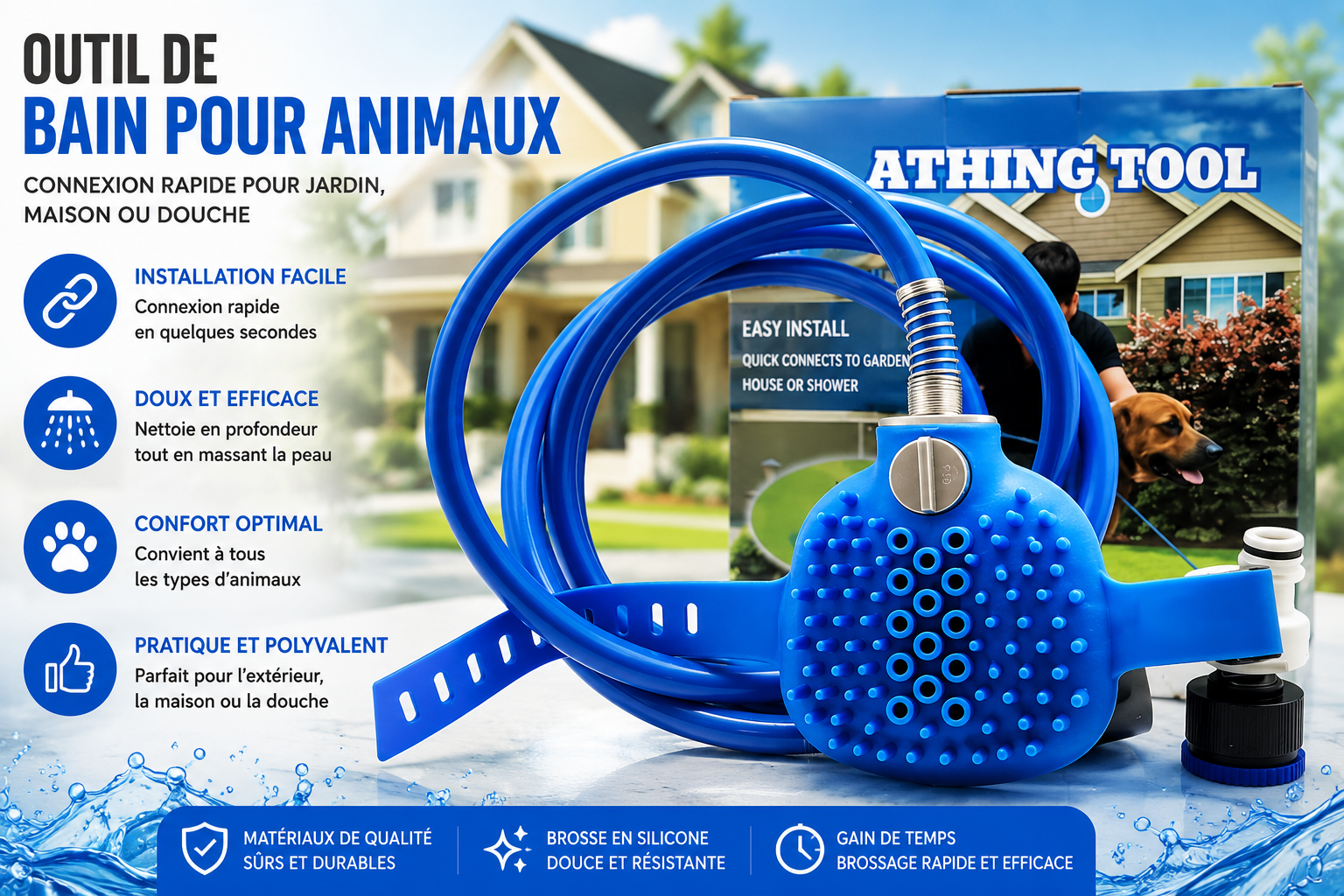 Accessoires de nettoyage pour animaux – Brosse de bain et douche d'extérieur pour chien