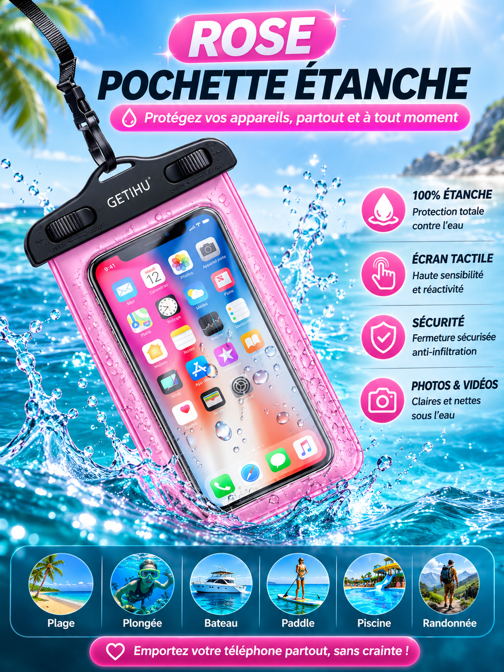Étui étanche universel pour téléphone portable