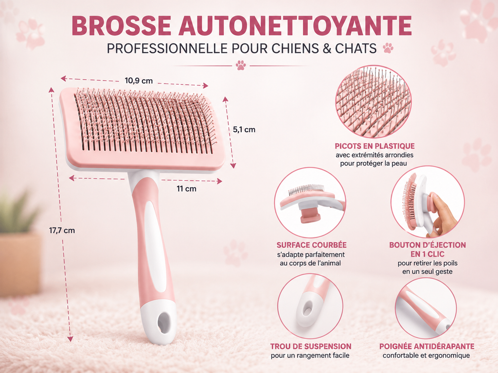 Brosse pour poils de chien et de chat – Outil d'élimination des poils morts – Peigne de massage sûr pour poils longs, mi-longs et courts