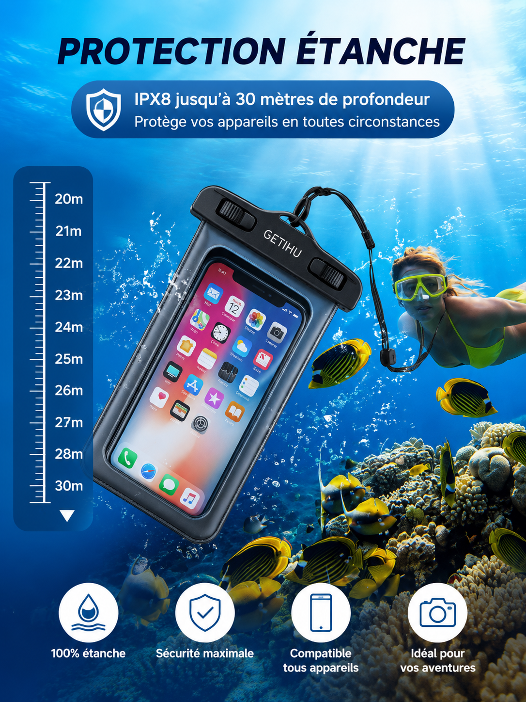 Étui étanche universel pour téléphone portable