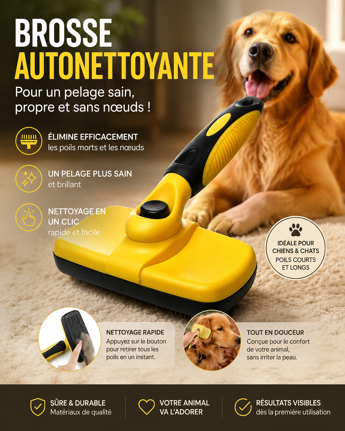 Brosse autonettoyante pour animaux