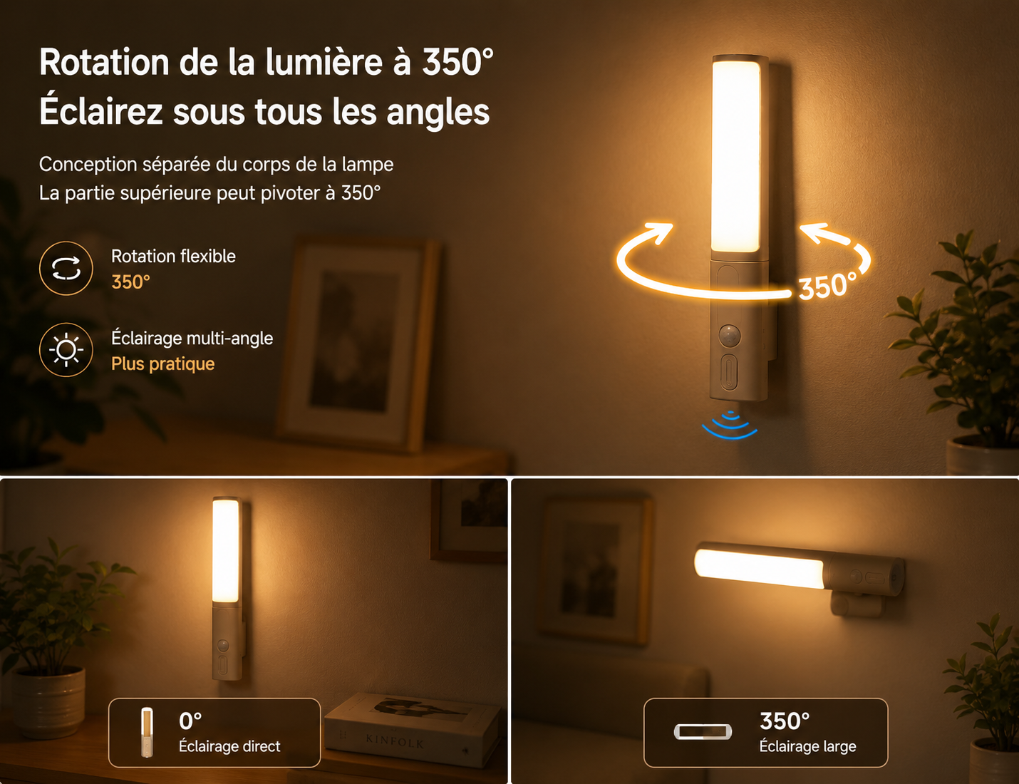 Veilleuse LED intelligente à détection de mouvement et de présence humaine – Style moderne pour chambre, cuisine, placard, penderie ou mu