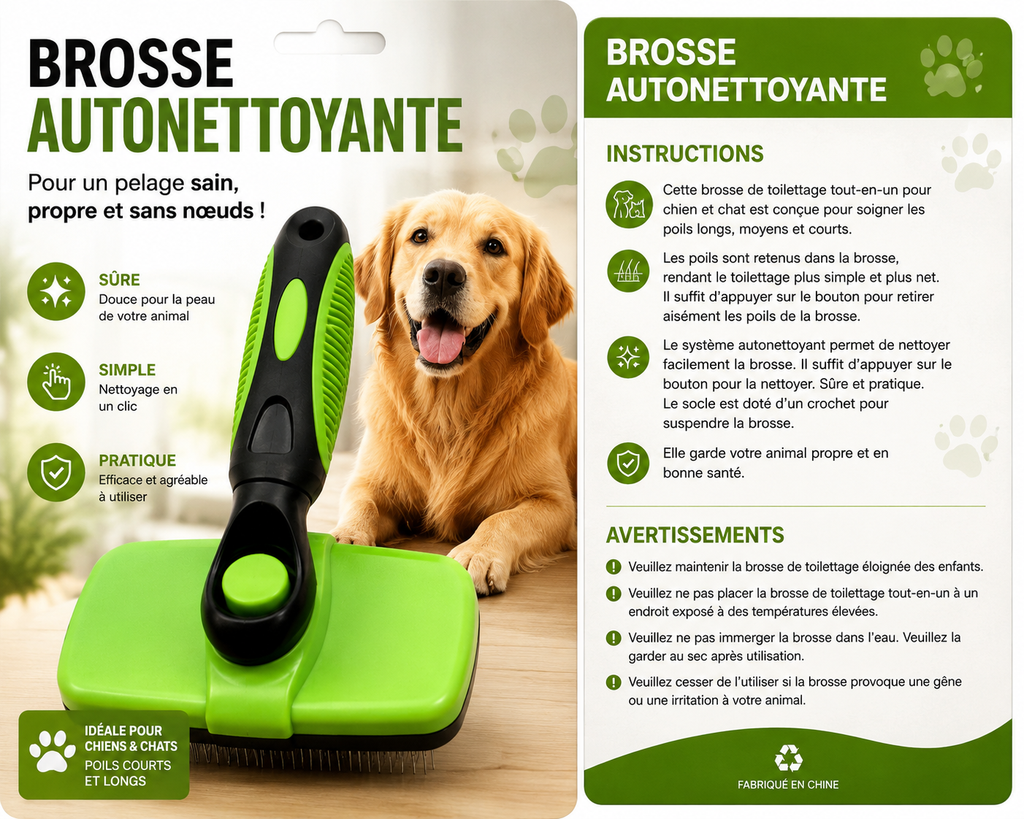 Brosse autonettoyante pour animaux