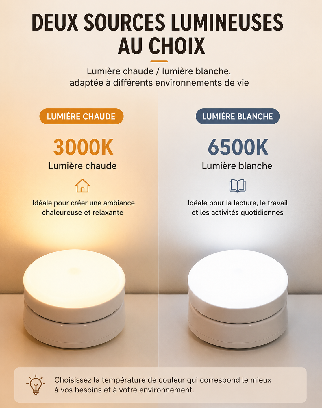 Lampe rotative à détecteur de mouvement pour couloir, garage ou placard – Veilleuse
