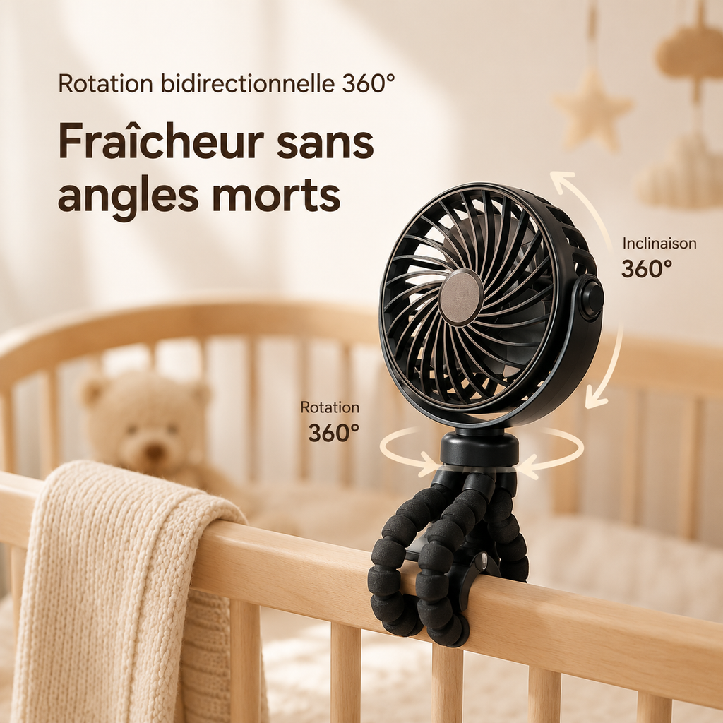 Mini-ventilateur portable en forme de pieuvre pour poussette