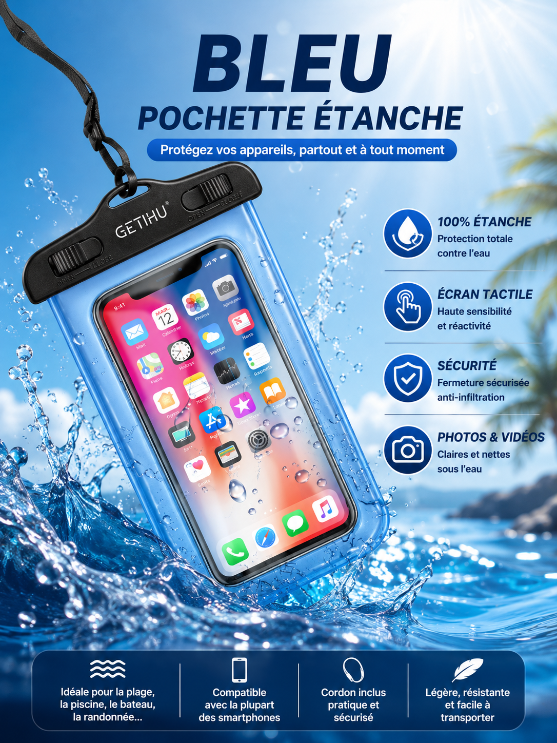 Étui étanche universel pour téléphone portable