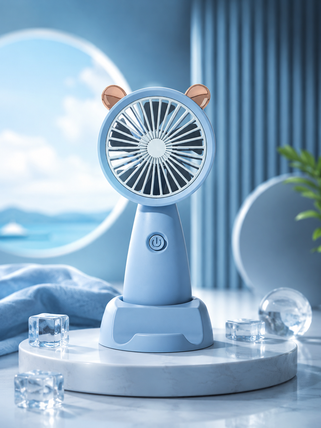 Ventilateur portatif rechargeable par USB avec support (motif dessin animé)