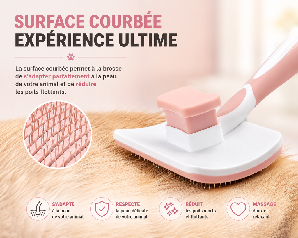 Brosse pour poils de chien et de chat – Outil d'élimination des poils morts – Peigne de massage sûr pour poils longs, mi-longs et courts