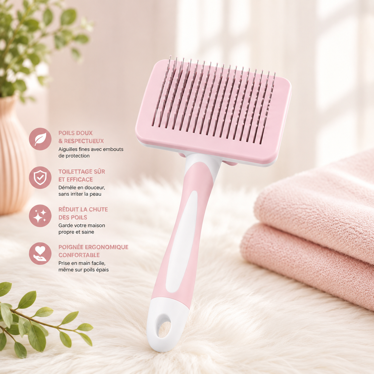 Brosse pour poils de chien et de chat – Outil d'élimination des poils morts – Peigne de massage sûr pour poils longs, mi-longs et courts